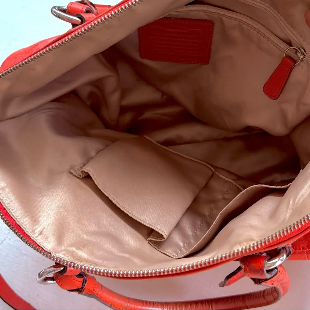 COACH Madison Crocodile Embossed Lindsey Satchel Coral Leather